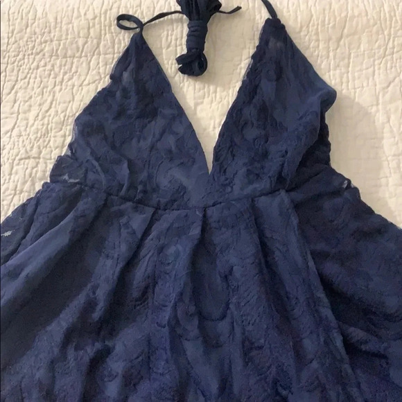 Navy Blue Brocade Halter Maxi Wrap Dress - Picture 2 of 11